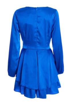 Royal Blue Satin Wrap Playsuit -Claasyoo Shop 00100036288 ZB