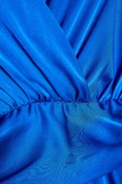 Royal Blue Satin Wrap Playsuit -Claasyoo Shop 00100036288 ZS