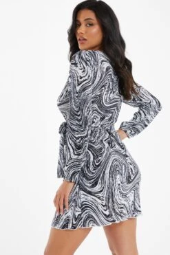 Black Plisse Swirl Wrap Dress -Claasyoo Shop 00100036323 XB