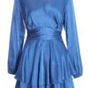 Blue Satin Wrap Playsuit