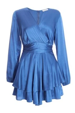 Blue Satin Wrap Playsuit