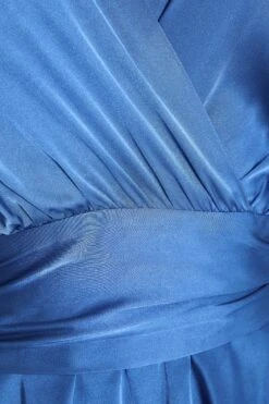 Blue Satin Wrap Playsuit -Claasyoo Shop 00100036415 ZS