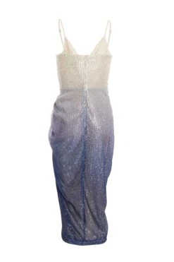 Silver Ombre Sequin Ruched Midi Dress -Claasyoo Shop 00100036416 ZB