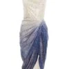 Silver Ombre Sequin Ruched Midi Dress -Claasyoo Shop 00100036416 ZM