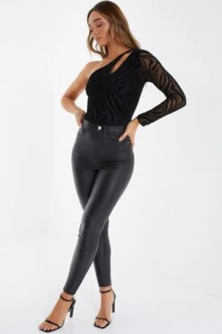 Black Zebra Print Mesh Bodysuit -Claasyoo Shop 00100036450 XS