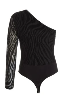 Black Zebra Print Mesh Bodysuit -Claasyoo Shop 00100036450 ZB