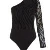 Black Zebra Print Mesh Bodysuit -Claasyoo Shop 00100036450 ZM