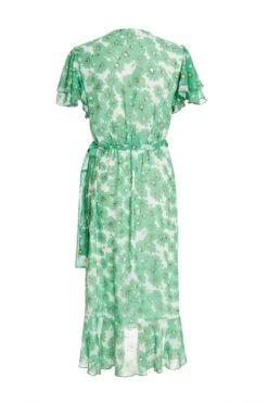 Green Chiffon Floral Wrap Midi Dress -Claasyoo Shop 00100036458 ZB