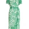 Green Chiffon Floral Wrap Midi Dress -Claasyoo Shop 00100036458 ZM