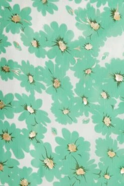 Green Chiffon Floral Wrap Midi Dress -Claasyoo Shop 00100036458 ZS