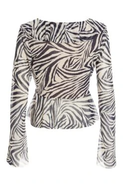 Stone Zebra Print Mesh Top 12 Stone Zebra Print Mesh Top -Claasyoo Shop 00100036487 ZB