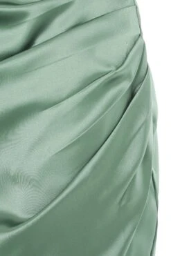 Sage Satin Ruched Bodycon Mini Dress -Claasyoo Shop 00100036492 ZS