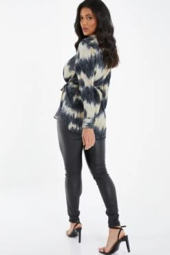 Champagne Satin Marble Print Blouse -Claasyoo Shop 00100036577 XB