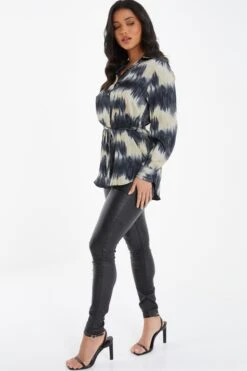 Champagne Satin Marble Print Blouse -Claasyoo Shop 00100036577 XS