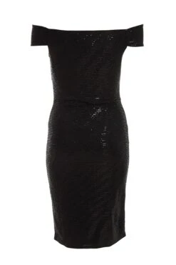 Black Sequin Bardot Midi Dress 12 Black Sequin Bardot Midi Dress -Claasyoo Shop 00100036613 ZB