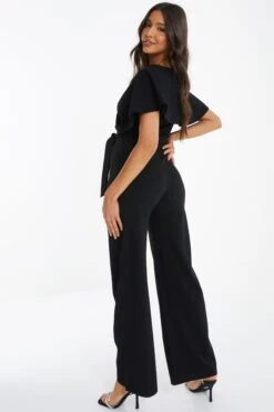 Black Angel Sleeve Palazzo Jumpsuit -Claasyoo Shop 00100036620 XB