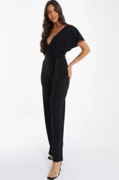 Black Angel Sleeve Palazzo Jumpsuit -Claasyoo Shop 00100036620 XS