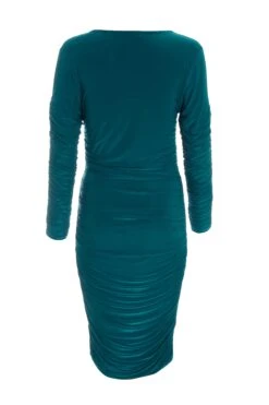 Teal Ruched Long Sleeve Midi Dress 12 Teal Ruched Long Sleeve Midi Dress -Claasyoo Shop 00100036623 ZB