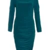 Teal Ruched Long Sleeve Midi Dress -Claasyoo Shop 00100036623 ZM