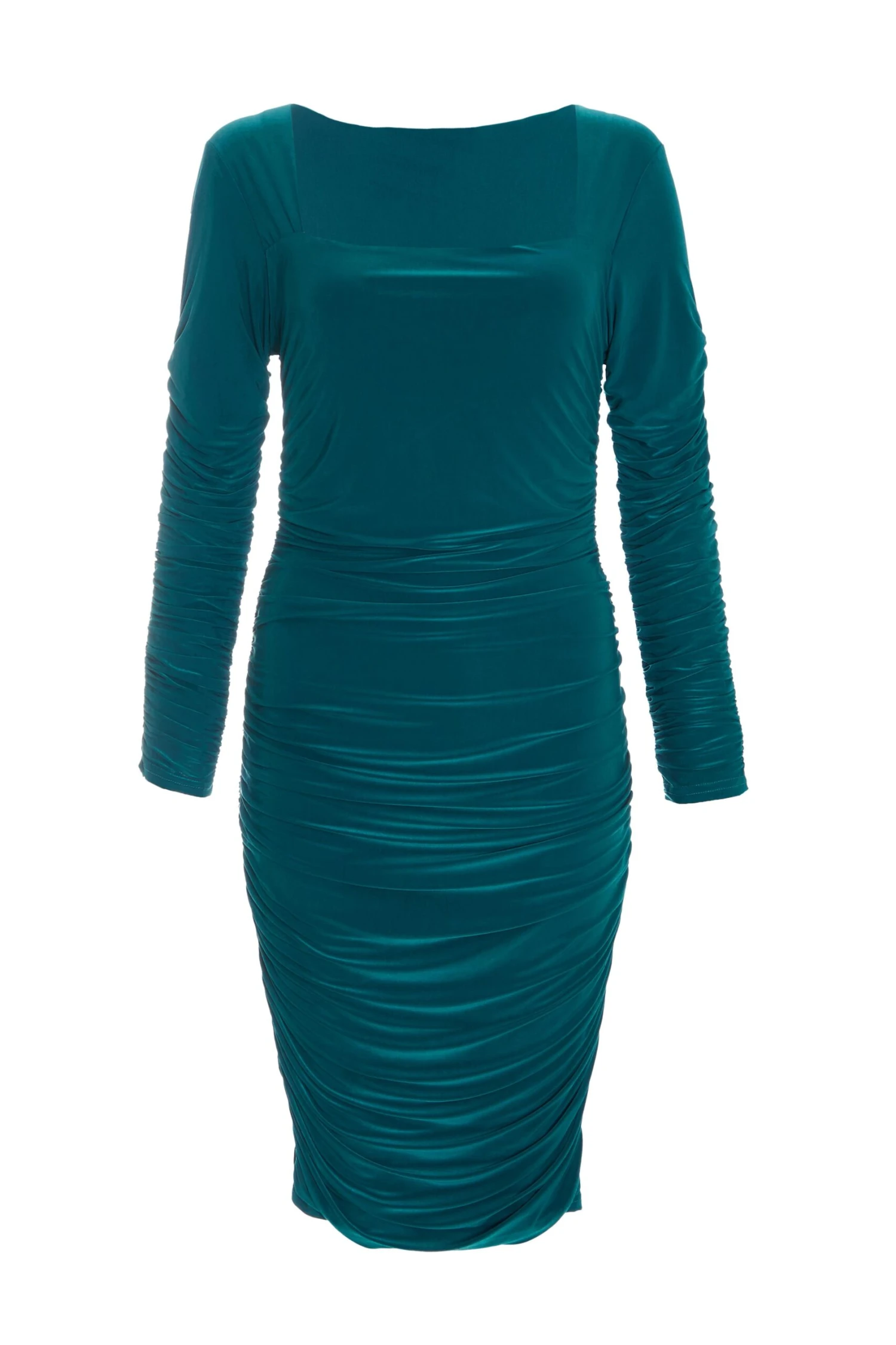 Teal Ruched Long Sleeve Midi Dress 3 Teal Ruched Long Sleeve Midi Dress