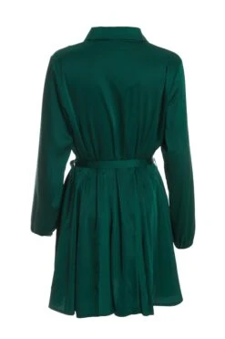 Bottle Green Diamante Shirt Mini Dress -Claasyoo Shop 00100036626 ZB