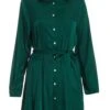 Bottle Green Diamante Shirt Mini Dress -Claasyoo Shop 00100036626 ZM