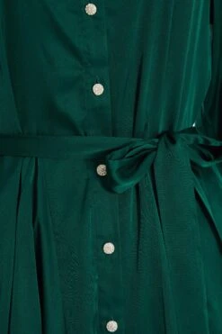 Bottle Green Diamante Shirt Mini Dress -Claasyoo Shop 00100036626 ZS