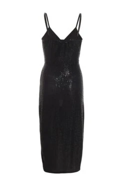 Black Sequin Wrap Midi Dress -Claasyoo Shop 00100036644 ZB