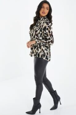 Stone Animal Print Chiffon Blouse 11 Stone Animal Print Chiffon Blouse -Claasyoo Shop 00100036681 XS
