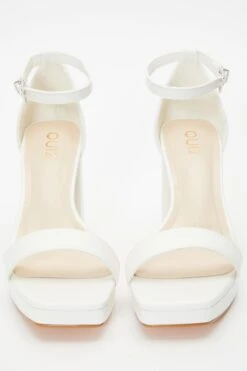 White Faux Leather Platform Heeled Sandals -Claasyoo Shop 00100036744 XS