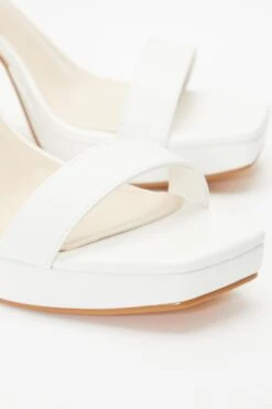 White Faux Leather Platform Heeled Sandals -Claasyoo Shop 00100036744 ZB