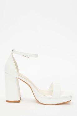 White Faux Leather Platform Heeled Sandals -Claasyoo Shop 00100036744 ZS