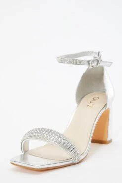 Silver Foil Diamante Heeled Sandals -Claasyoo Shop 00100036746 XB
