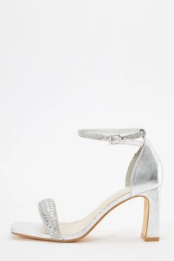 Silver Foil Diamante Heeled Sandals