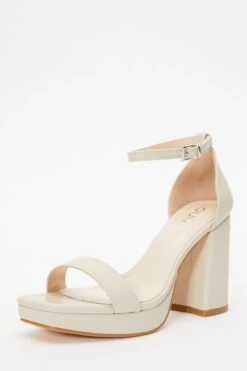 Nude Faux Leather Platform Heeled Sandals -Claasyoo Shop 00100036748 XB