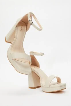 Nude Faux Leather Platform Heeled Sandals -Claasyoo Shop 00100036748 XS