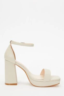 Nude Faux Leather Platform Heeled Sandals -Claasyoo Shop 00100036748 ZS