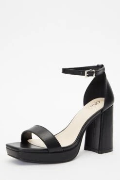 Black Faux Leather Platform Heeled Sandals -Claasyoo Shop 00100036751 XB