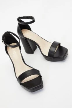 Black Faux Leather Platform Heeled Sandals -Claasyoo Shop 00100036751 XS
