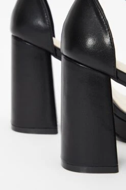 Black Faux Leather Platform Heeled Sandals -Claasyoo Shop 00100036751 ZB