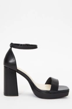 Black Faux Leather Platform Heeled Sandals -Claasyoo Shop 00100036751 ZS