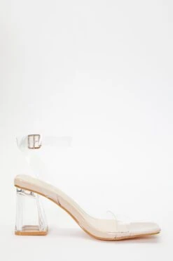 Nude Clear Mid Heeled Sandals -Claasyoo Shop 00100036756 ZS
