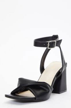 Black Twist Front Block Heeled Sandals -Claasyoo Shop 00100036763 XB