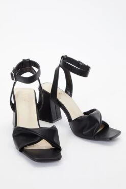 Black Twist Front Block Heeled Sandals -Claasyoo Shop 00100036763 XS