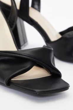 Black Twist Front Block Heeled Sandals -Claasyoo Shop 00100036763 ZB