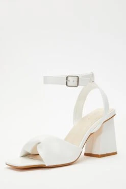 White Twist Front Block Heeled Sandals -Claasyoo Shop 00100036765 XB