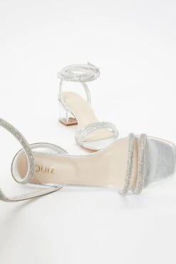 Silver Diamante Clear Low Heeled Sandals -Claasyoo Shop 00100036775 XS