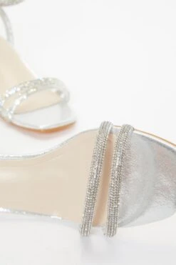 Silver Diamante Clear Low Heeled Sandals -Claasyoo Shop 00100036775 ZB
