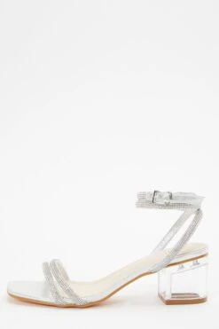 Silver Diamante Clear Low Heeled Sandals
