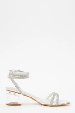 Silver Diamante Clear Low Heeled Sandals -Claasyoo Shop 00100036775 ZS